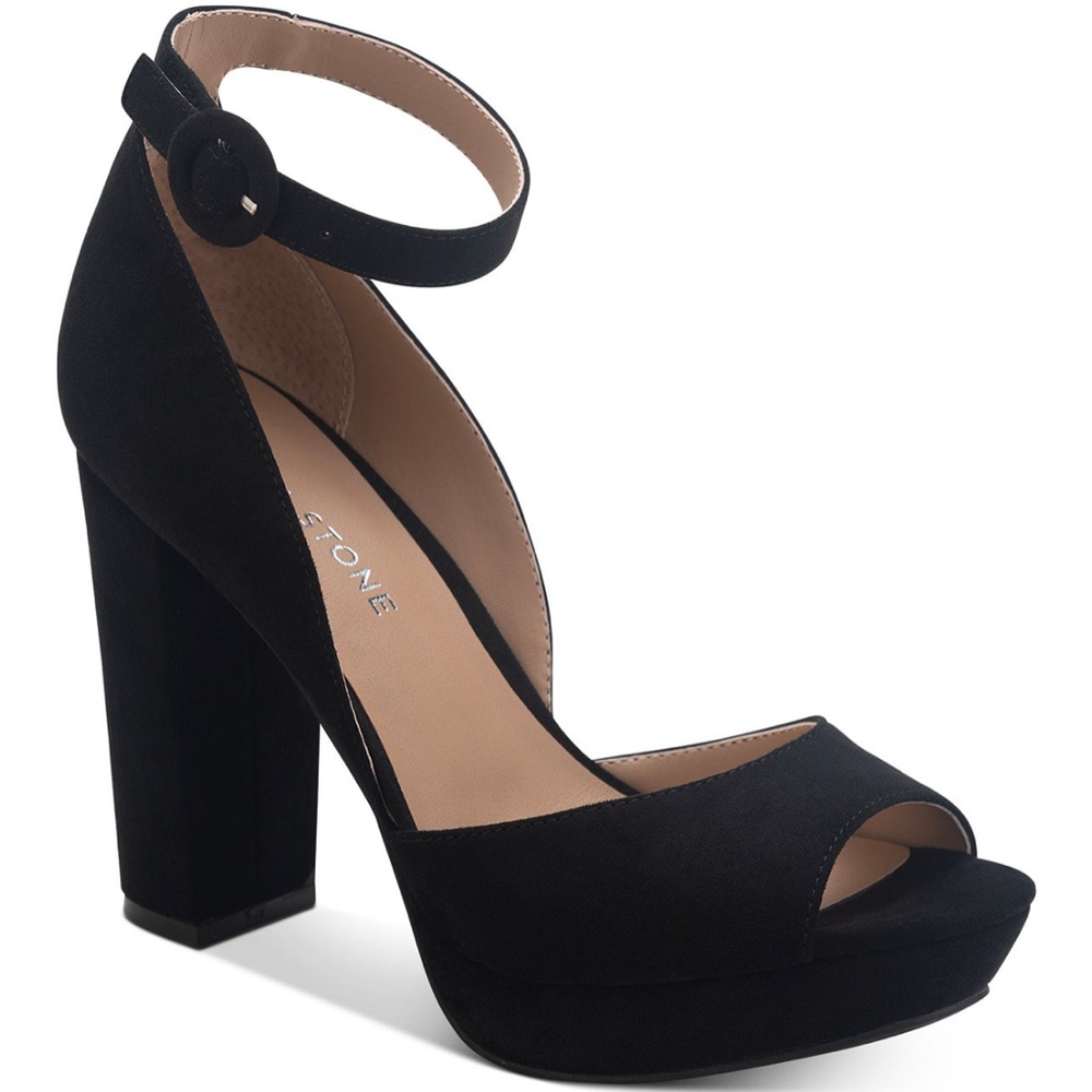 Sun + Stone Reeta Block Heel Platform Sandle Black Micro Size 9M